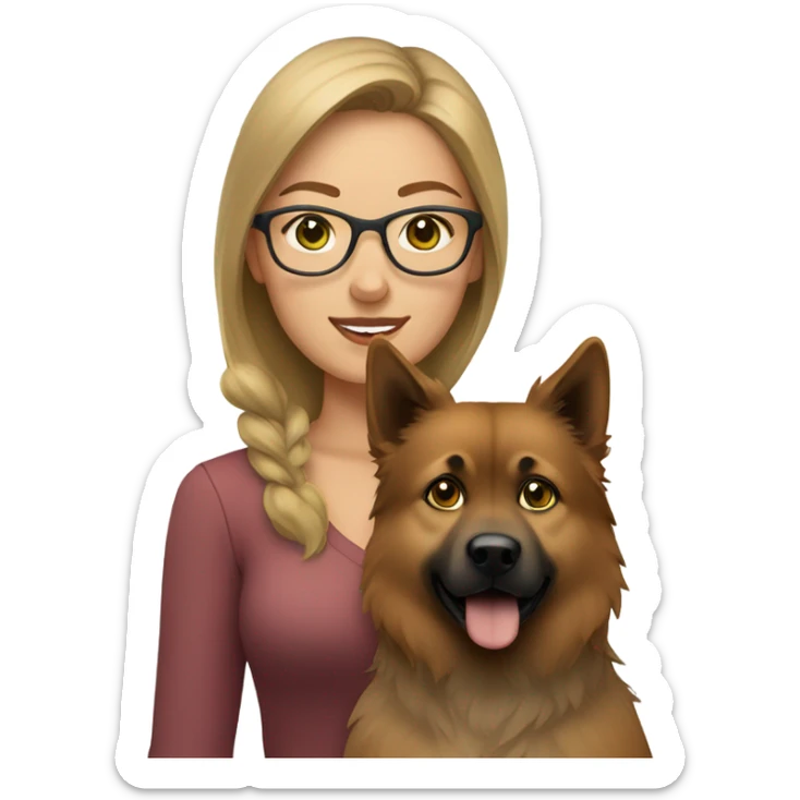Brown light hair woman aux Green eyes with glasses Green eyes and eurasier dog  sticker