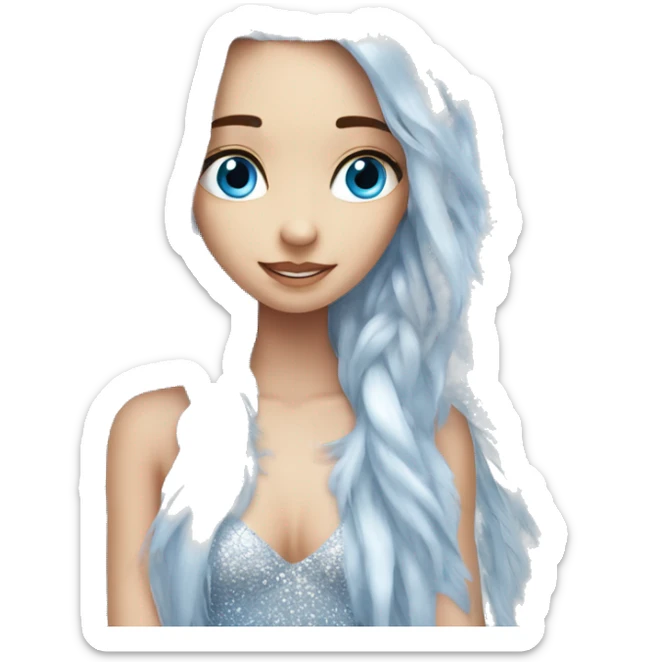 big wings, silver, feather, icy ,snowflake, Beautiful, fairy, long hair, blue eyes sticker
