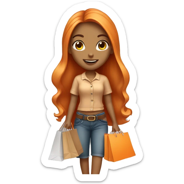 Tan girl with long orange hair wearing cute outfit holding shopping bags sticker