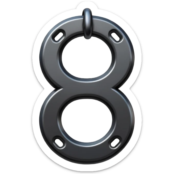Emoji, gothic chain link shaped as number 8, forged from matte black steel, industrial form, subtle metal texture, no glow, no neon, flat emoji design, centered, transparent background sticker