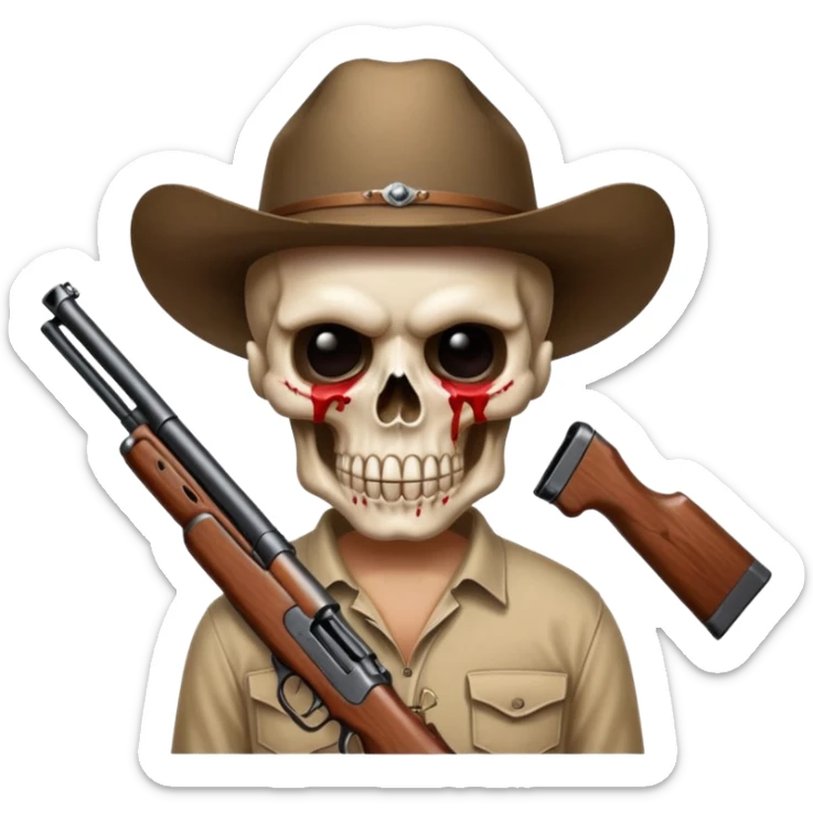 Country hick with a shotgun. From the chest to. In the style of your bleeding skull art sticker