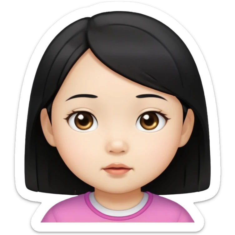 close up toddler girl face, Asian small eyes, light skin, straight black hair sticker