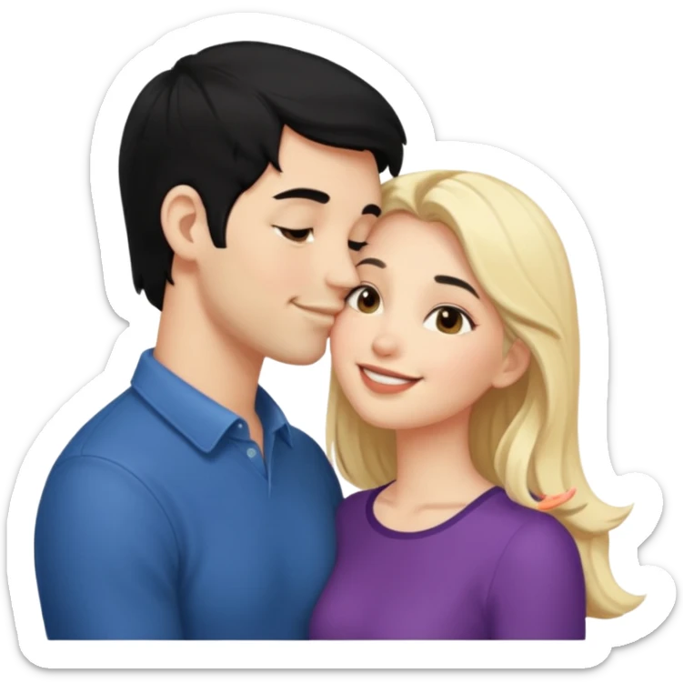couple kissing black hair man blonde woman sticker