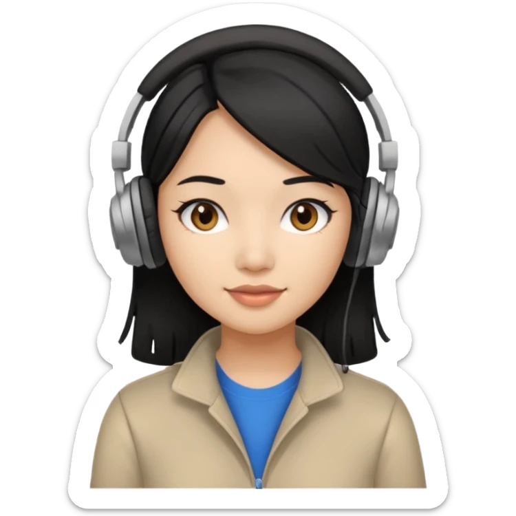 Female Filipino Virtual Assistant with Black Hair with headphone on sticker
