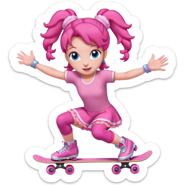 Cute skater girl pinkie pie with two buns and pink outfit, gliding with playful energy. sticker