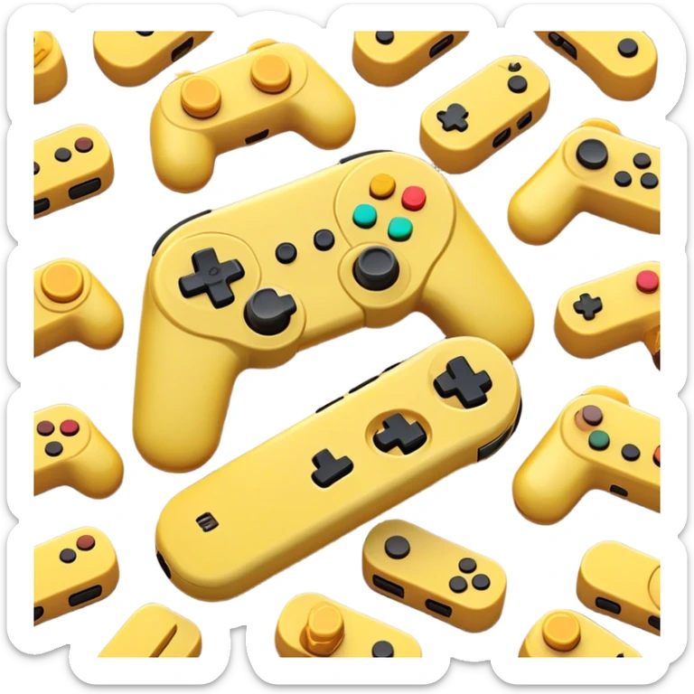 Clash of Clans aesthetic: Cinematic Playful Joy-Con Controllers Portrait Emoji, rendered in a 3D vector-style similar to standard emojis with minimal shading and bold, simplified shapes. A compact, distinct form with signature details, softly glowing with a nostalgic gaming charm. Simplified yet unmistakably iconic, highly detailed and consistent, glowing with a soft radiance and high shine. Stylized with a touch of retro gaming magic and a soft glowing outline, capturing the essence of a beloved gaming relic with a friendly, playful manner! sticker