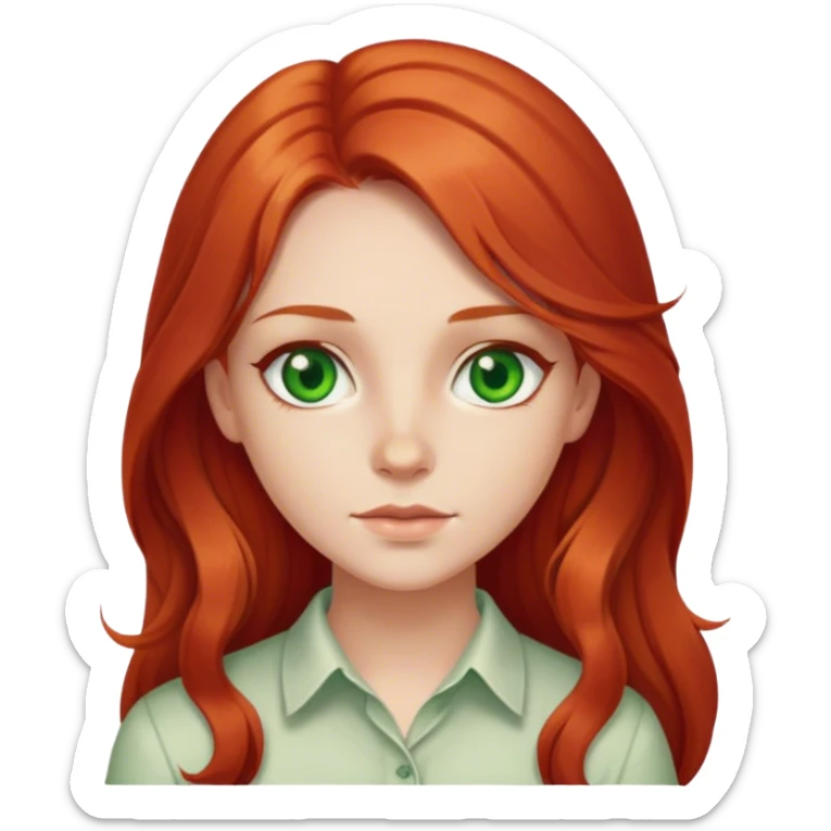 Girl with middle part long red hair and green eyes cream shirt sticker