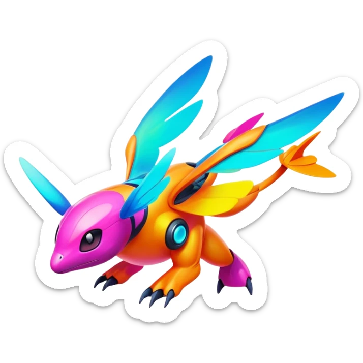 Colorful Neon Colorful Vibrant Colors Flying Futuristic Fakémon-Pokémon-Creature Full Body sticker