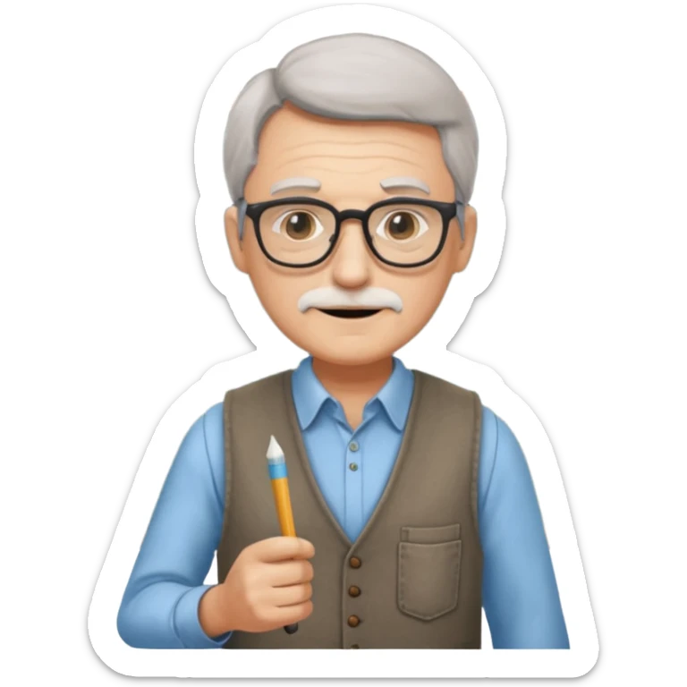 Man teacher: old, wearing vest, wearing glasses, hold chalk on their hand sticker