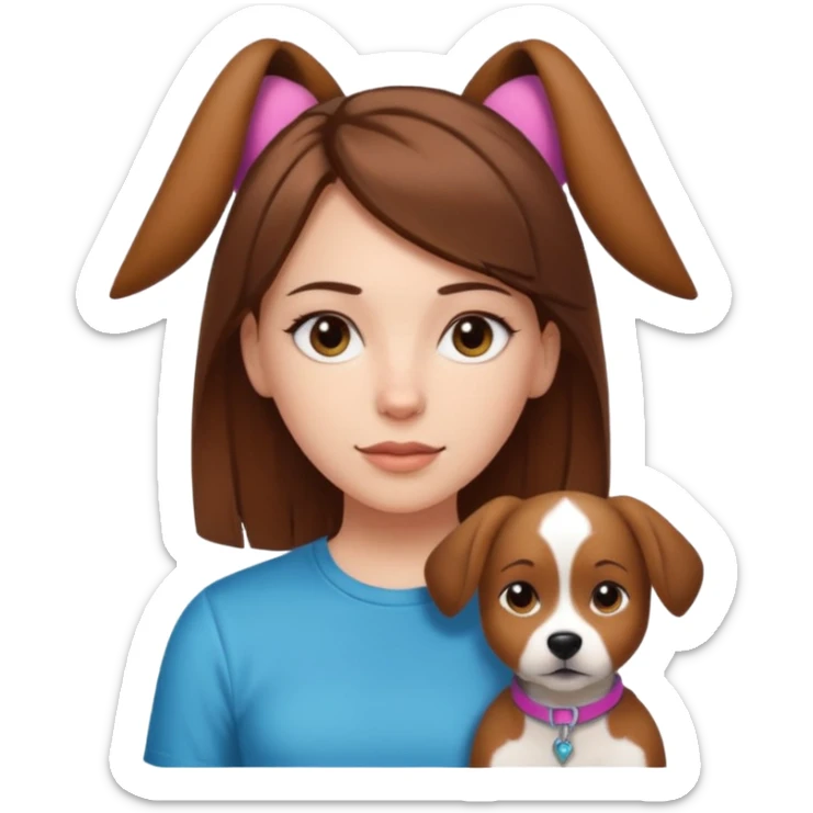 White girl with straight brown hair name is Valentina put dog ears on her and make he rlike like a bith but still not ugly just the dog prt of it and also have a shirt that says siri on it sticker