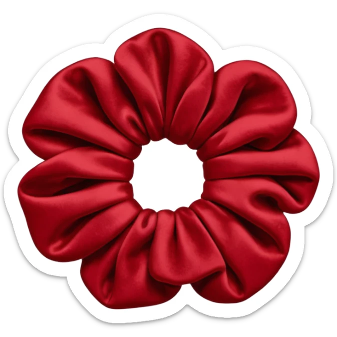 emoji of an isolated red velvet scrunchie, plush velvety texture with soft fiber shadows, rich deep red color, gathered fabric folds, matte and cozy finish, no person, no hair, not worn, simple rounded shape, soft warm shading sticker