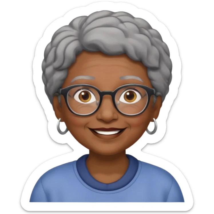 emoji of a black grandma women with black and gray hair with glasses and brown eyebrows sticker