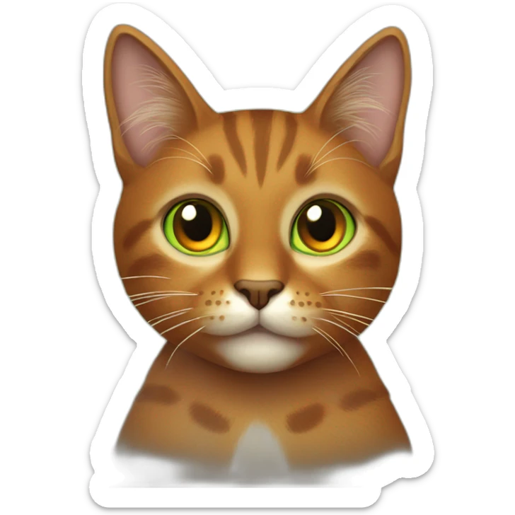 Brown cat with orange spots on the body, yellow eyes and green pupils sticker