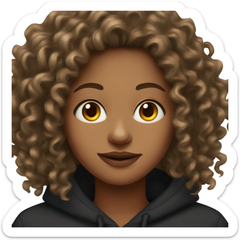 Long Curly haired woman with a black hoodie and hoop earrings  sticker