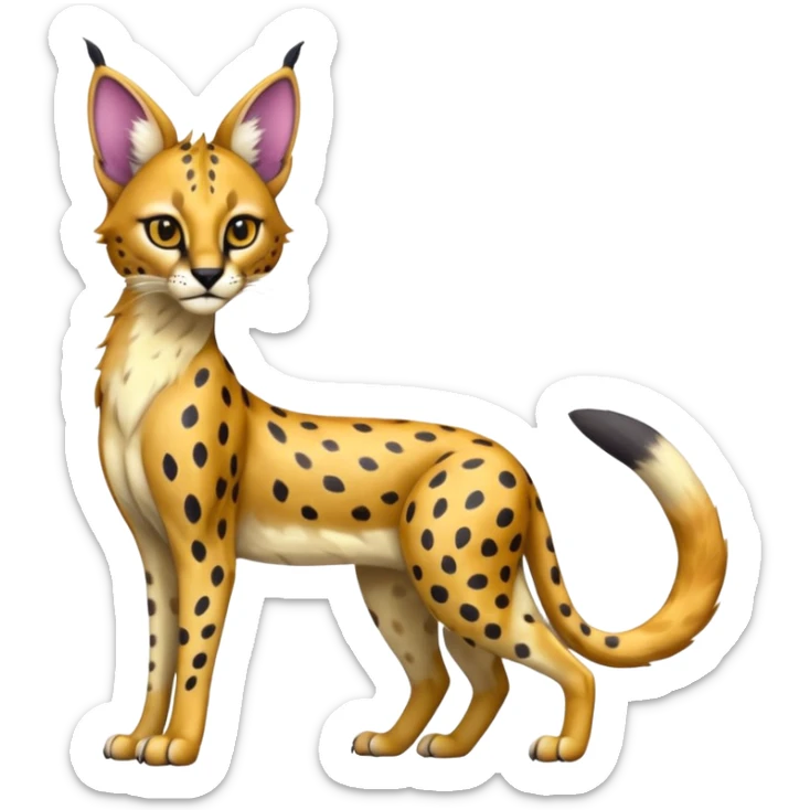 Colorful shiny Caracal-Cheetah-Serval-Trico-Sergal-Vernid-fusion-hybrid-animal-creature, dull body sticker