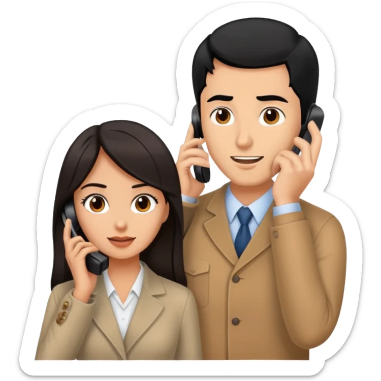 couple talking on the phone man with black hair and woman with brown hair sticker
