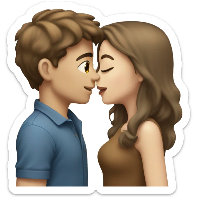 A pale brunette boy and a pale brown-haired girl kissing sticker