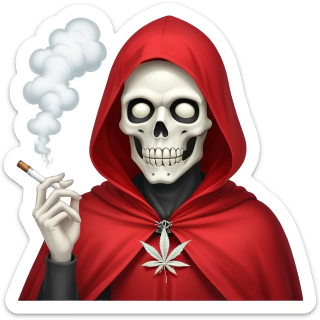 grim reaper in red cape smoking weed with loads of smoke in the air sticker
