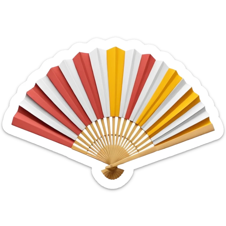 3D render of Paper Fan entirely of folded origami paper, sharp creases, cardboard texture, matte finish, visible paper grain, craft aesthetic,emoji style, isolated on white background --v 6.0 sticker