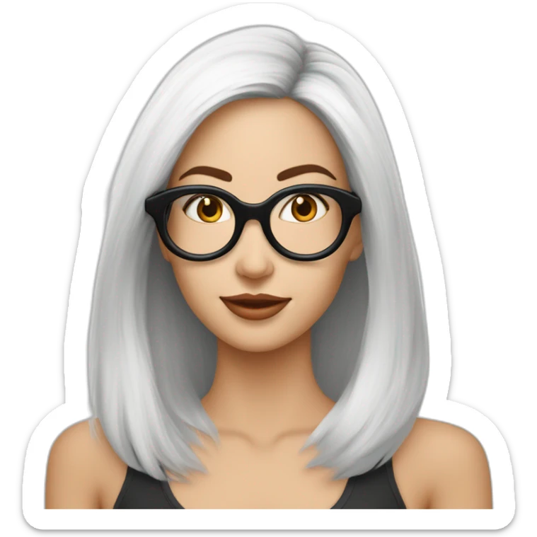 mujer piel blanca gafas pelo largo negro lacio con camarones en plato sticker