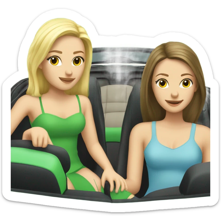 Two Caucasian blonde girls and two Caucasian brunette girls in a green convertible sticker