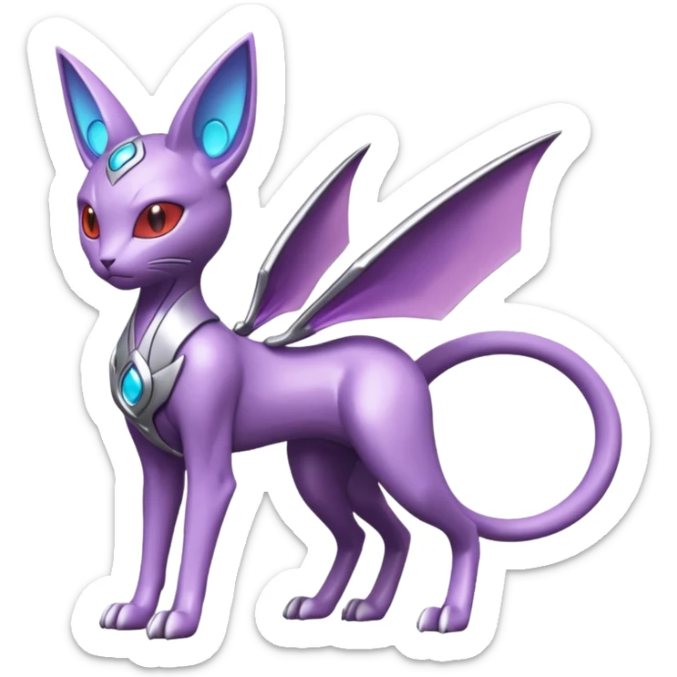 Mechanical Miraidon-Espeon-Mewtwo-Fakémon-hybrid-creature (full body) with glowing eyes  sticker