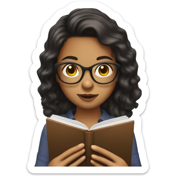 girl with glasses and dark wavy hair reading on smart phone sticker
