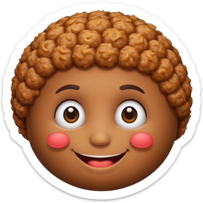 Una polpetta di carne macinata con i capelli ricci scuri e una faccia sorridente  sticker