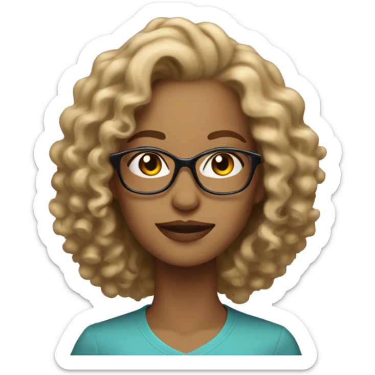 Gorgeous light brown woman with medium length blonde curly hair and glasses sticker