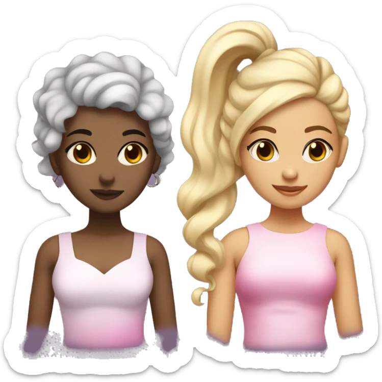 girl with spilt dye hair, one side black and the other blonde. Brown eyes, pink dress sticker