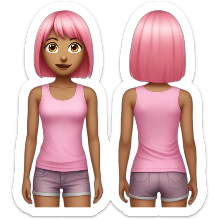 cute girl with long, straight rose hair with bangs and holding camera and wearing pink tank top sticker