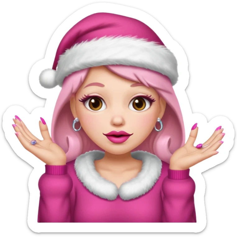 Sassy, cunty, girly Santa emoji with big lips, fake nails, pink sweater, and a pink santa hat (similar emoji style to uploaded). Yellow emoji. sticker