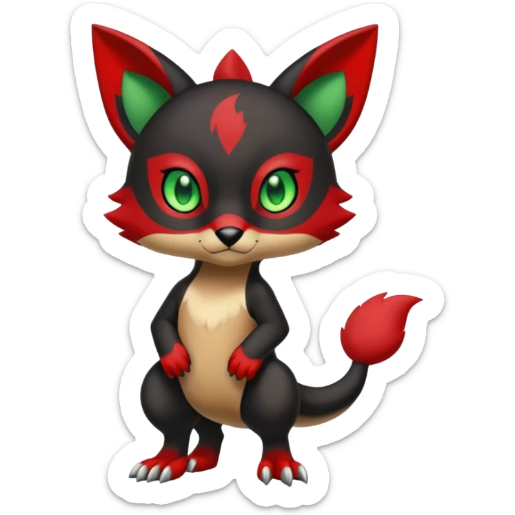 Cute cool black red animal hybrid Fakemon full body, green eyes,  sticker