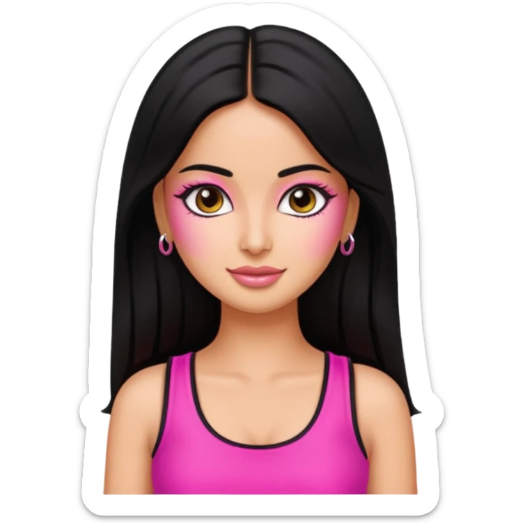 a pretty bratz emoji that looks like bollywood actress katrina kaif with straight  hair wearing a neon pink sleeveless top
She should resemble Katrina Kaif. sticker