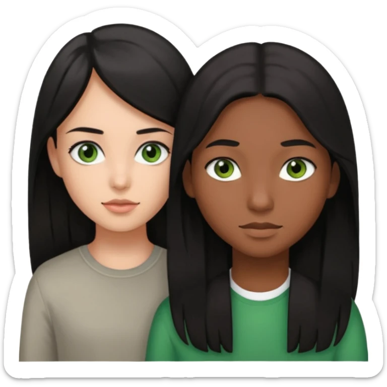  chico pelo negro con ojos grises junto a una chica con pelo castaño largo y ojos verdes sticker