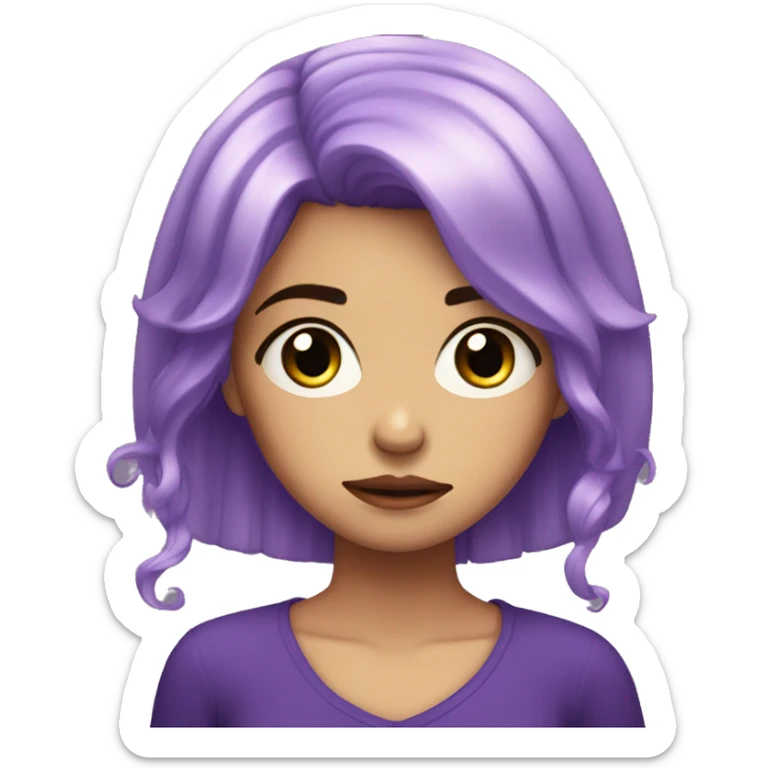 one girl with purple crystal hair sad and tears, crying sticker