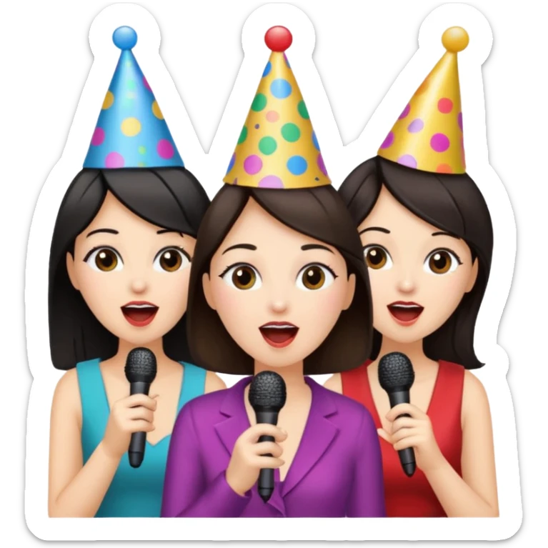 3 amigas en un karaoke cantando todas blancas de piel y con pelo moreno sticker