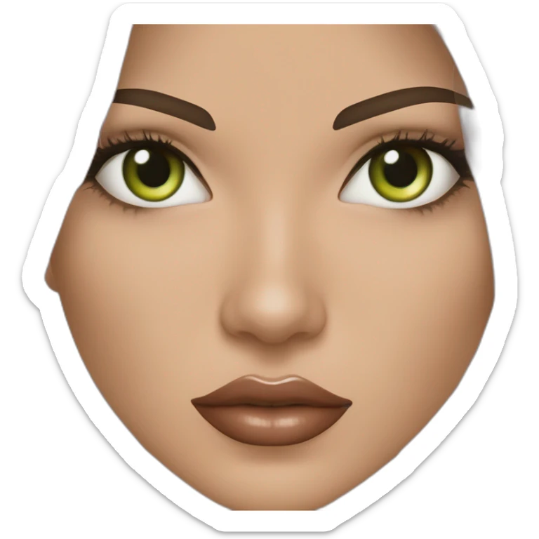 Mujer, ojos avellanados color verde, labios delgados, el color de ojos de adriana lima, cabello castaño oscuro, largo y liso, nariz respingada, mentón prominente sticker