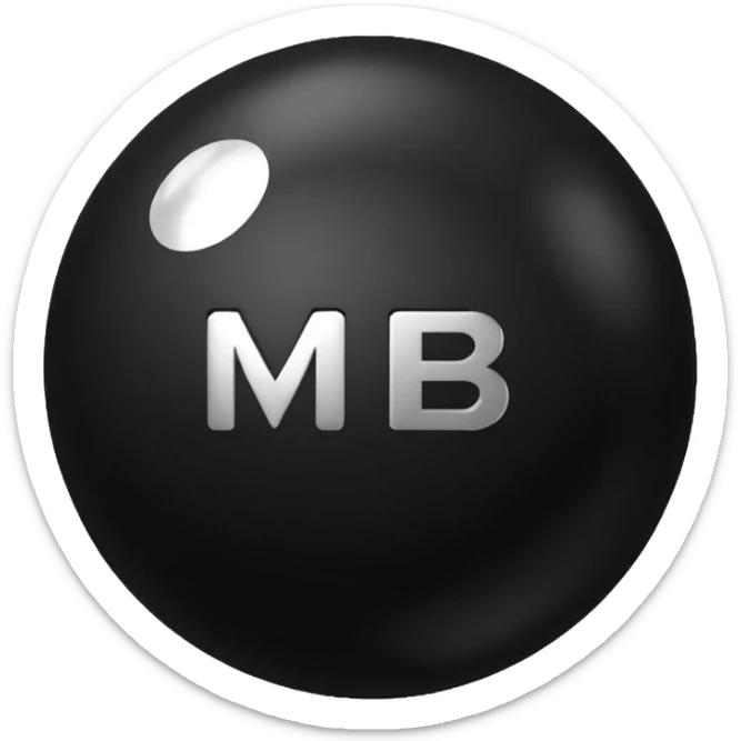 Black Ball with MB written on in the middle of it. Nothing else no holes or anything. sticker