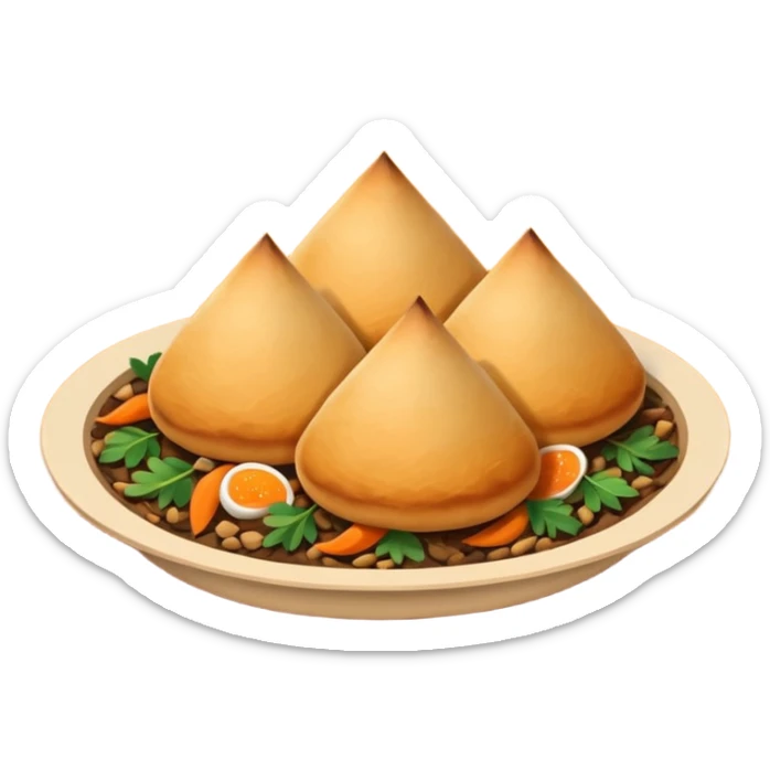 Uzbek cuisine humanless avatar in bright illustration. Classic dishes like plov and samsa, warm golden and earthy tones, simple shapes, flat design, high contrast, friendly and appetizing. sticker