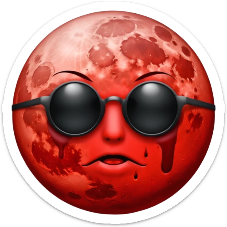 Blood moon without eyes mouth or nose. No white. Bloody red and black shades. Same real moon with blood red sticker