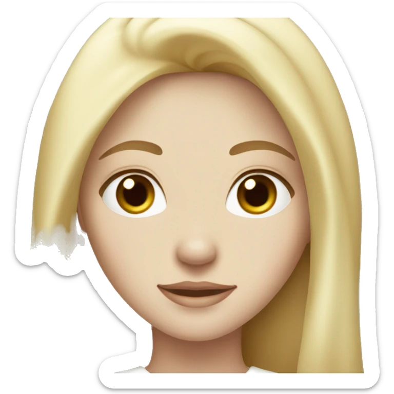 The girl is blonde with dark brown eyes and freckles and long hair. in white clothes. with pale skin. sticker