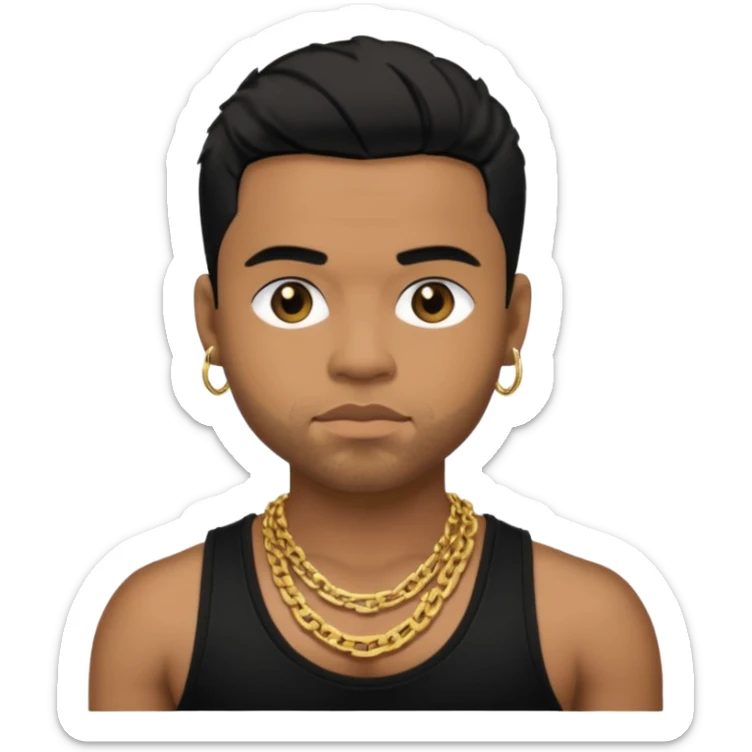 Raz B medium dark skin, black hair, black tank top with necklace sticker