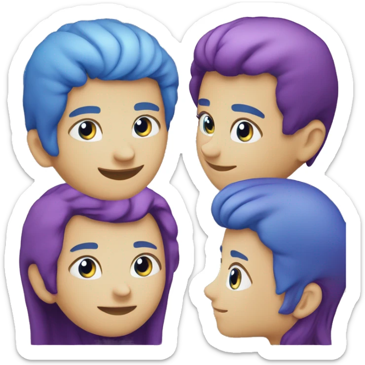 The emoji with the combination of blue and purple color should be circular and three-dimensional, and the background should be white. The word OfferPersian is written in the middle sticker