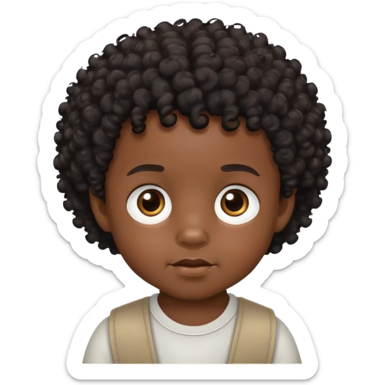 toddler boy face, African eyes, dark skin, black curly hair sticker