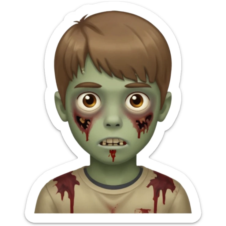 quero um emoji de um menino com pele de zumbi cabelo castanho claro e de franja olhos menores sticker