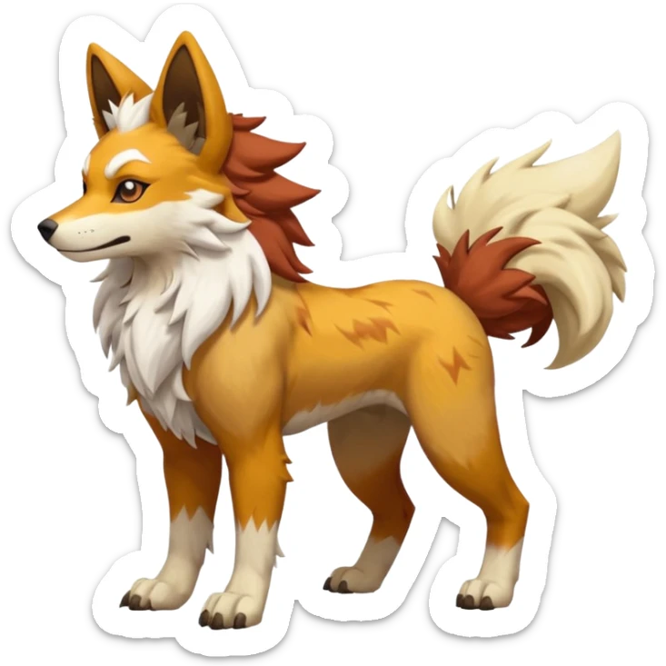 Golden Sun-Glow Sand-Dusted Warm Desert-Shaded Canid Lycanroc-Arcanine-fakemon hybrid creature (full body) sticker
