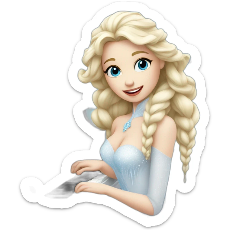 Blonde Snow Queen is playing on the white piano the song about winter sticker