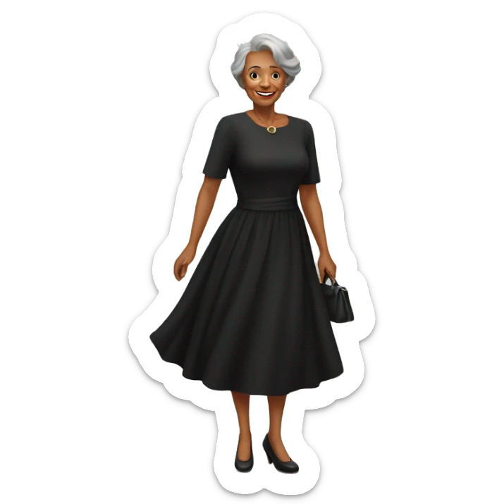 demure black dress full length selfie of older woman sticker