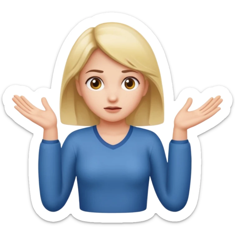 A girl shrugging his shoulders with a 6 above his left hand and a 7 above his right hand. sticker